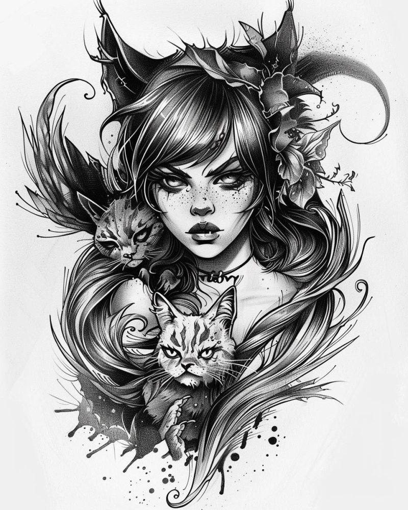 Girl with cats