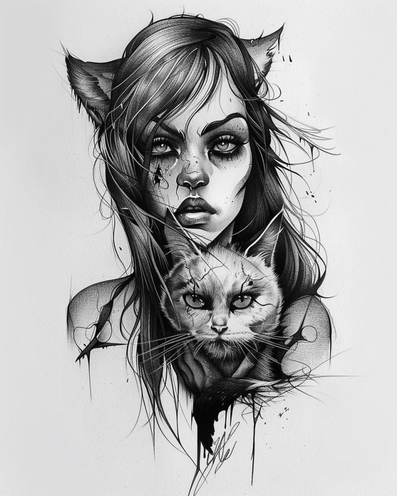 Girl with cats