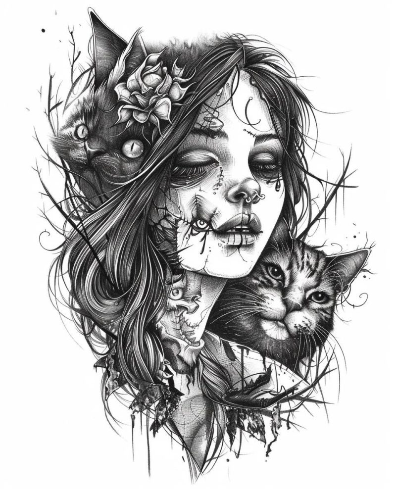 Girl with cats