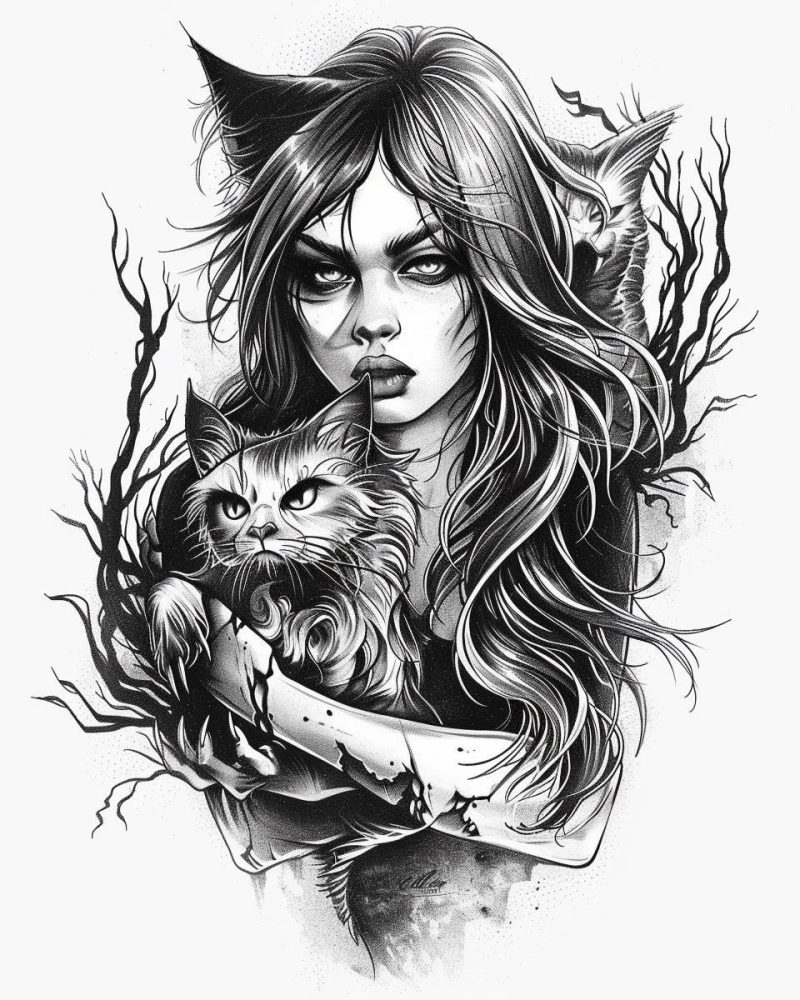 Girl with cats