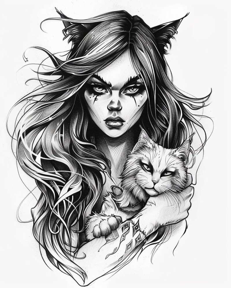 Girl with cats